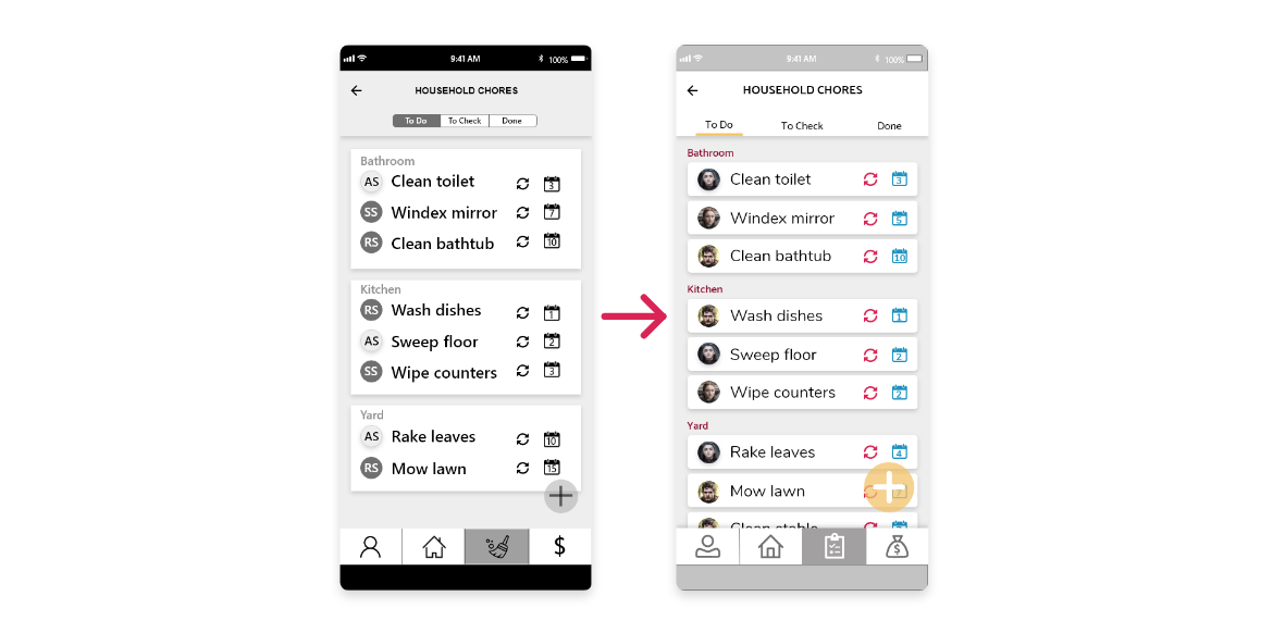 Organizing chore screen